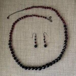 White House Black Market Red and Black Beaded Necklace and Earring Set